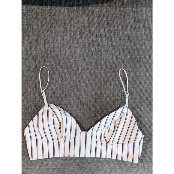 Adam Lippes Size 0 Beige Striped Denim Bralette Top V-neck 100% Cotton FLAWED - Picture 8 of 10